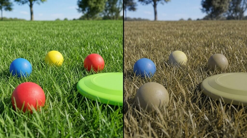 Dog color vision comparison showing how dogs see blue yellow red and green