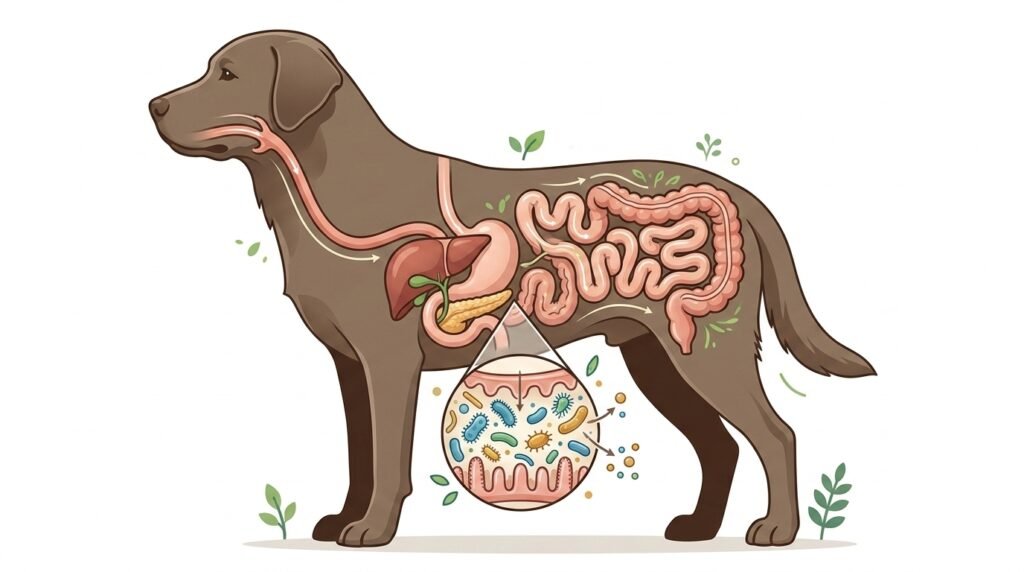 Illustration explaining the dog gut microbiome