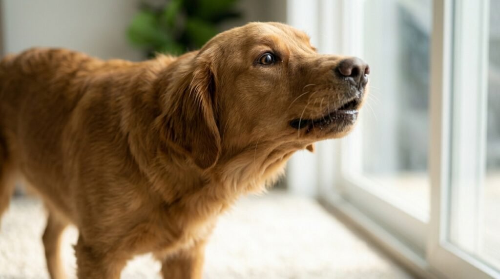 Dog showing common signs of reverse sneezing