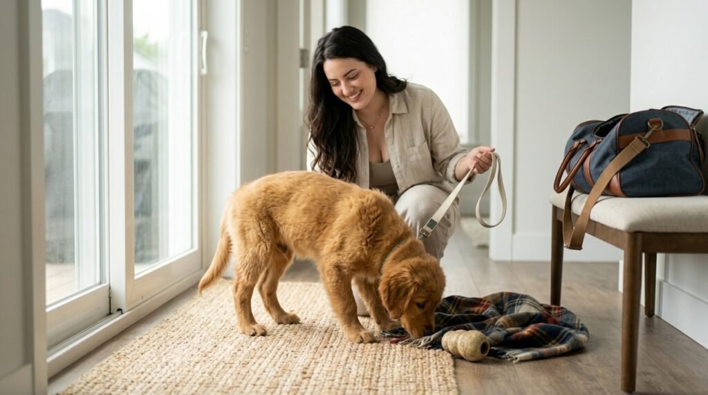 Dog calmly settling into a pet-friendly vacation rental