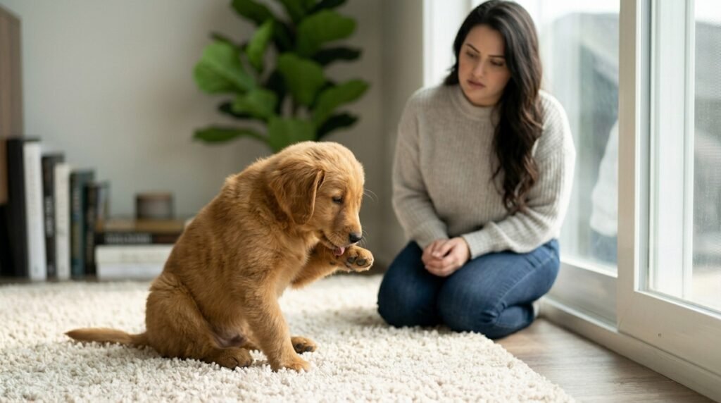 Dog repeatedly licking one area as a possible sign of pain