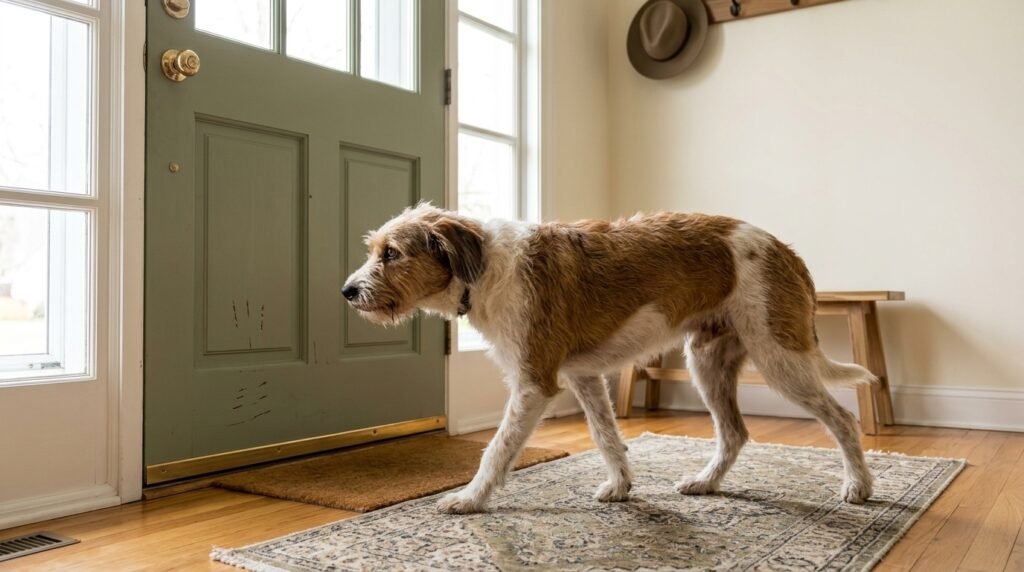 Dog pacing near a door as a sign of separation anxiety