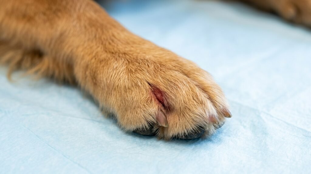 Dog paw irritation and redness associated with possible environmental allergies