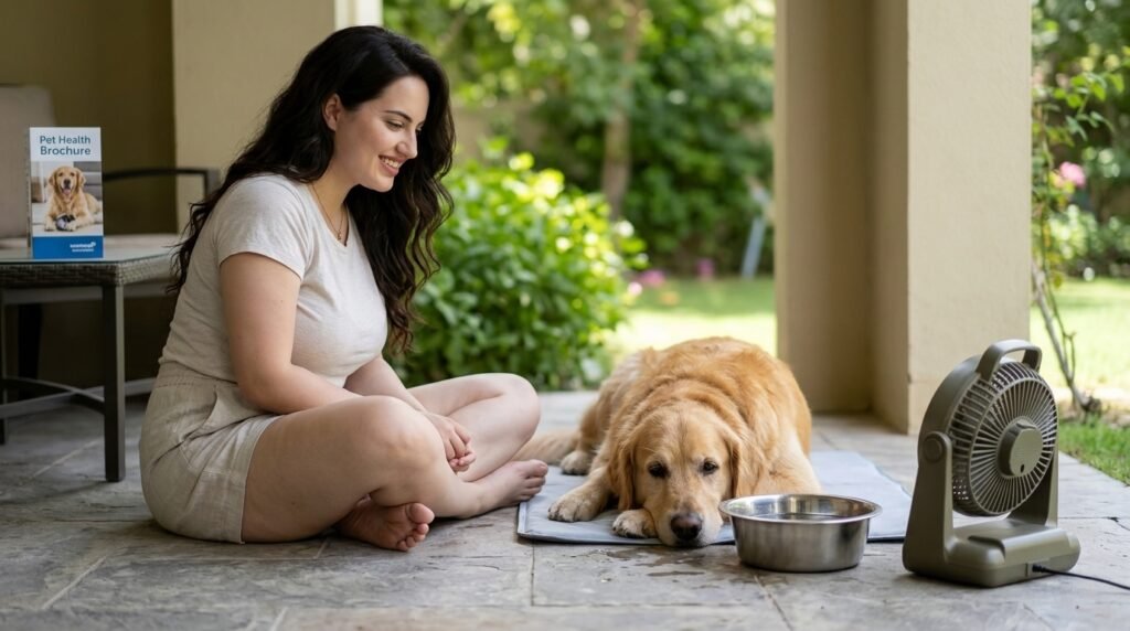 dog resting in a cool shaded area after heat exposure