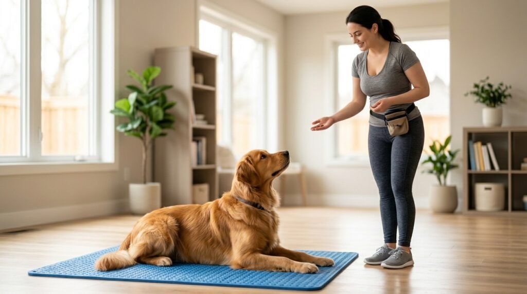 Dog practicing calm independence during separation training