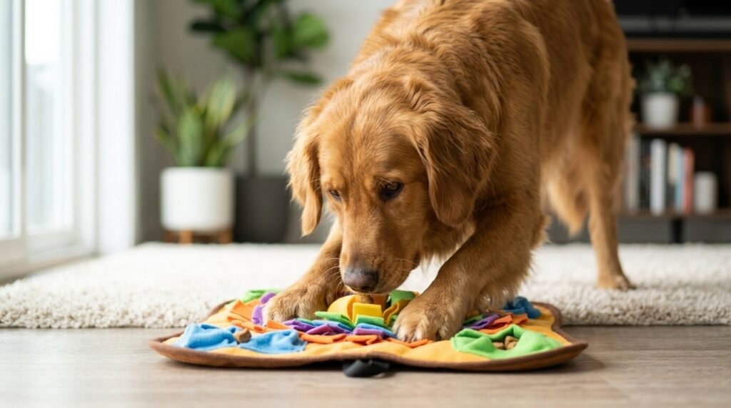 Dog routine with a mental enrichment puzzle
