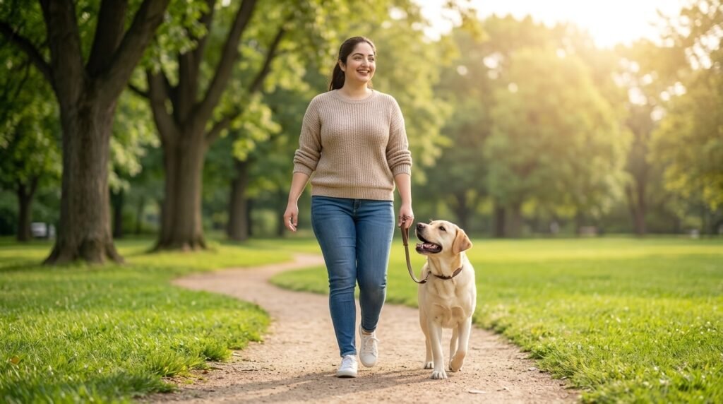 dog walking with owner 202608071308