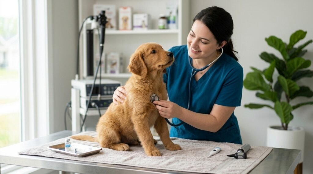 Puppy dog vaccination schedule and first shots at the veterinarian
