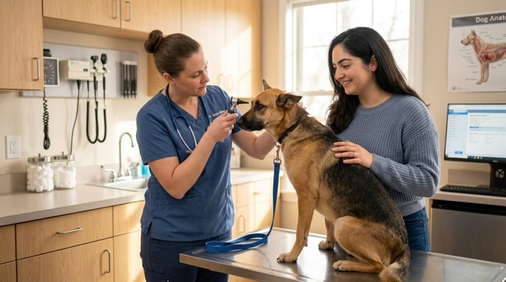Veterinarian checkup helping rule out medical causes of separation anxiety in dogs