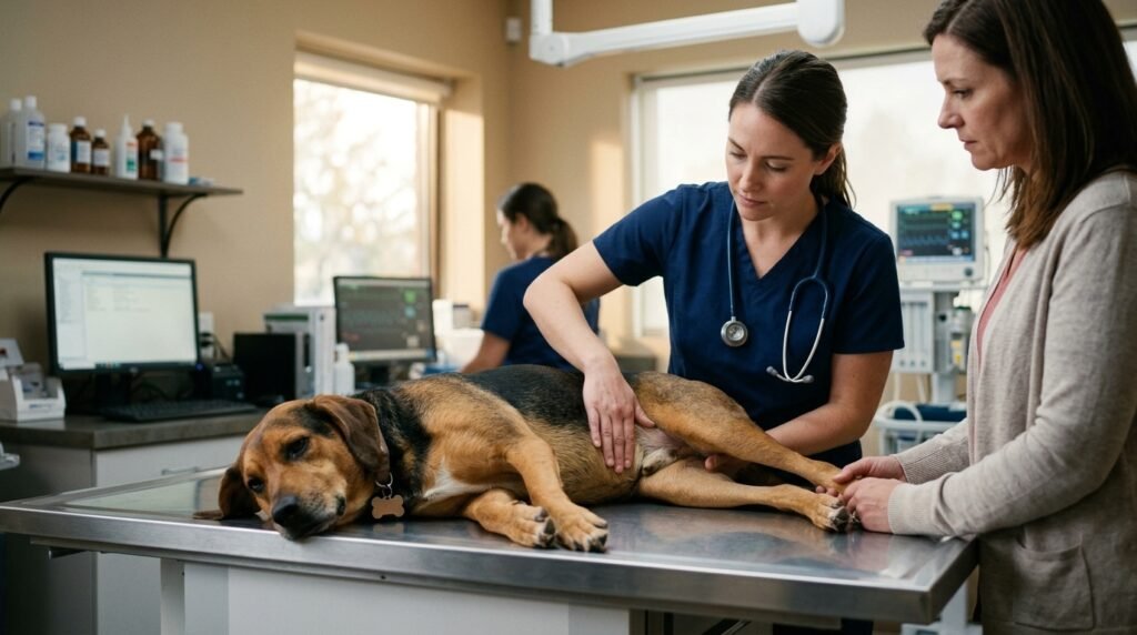 Dog showing emergency warning signs after vomiting