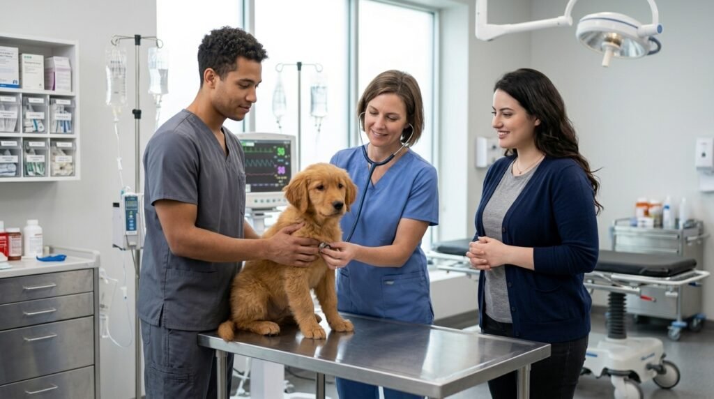 Dog owner preparing for unexpected veterinary care costs