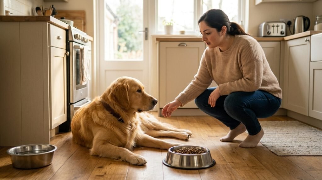 Dog ignoring food bowl due to stress