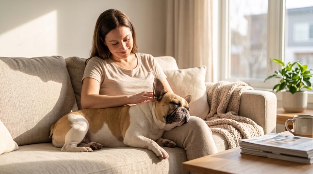 A veterinarian carefully examining an expectant dog to assess birth risks.