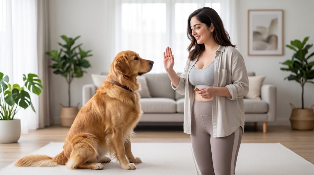 how to teach your dog sit and stay with a Golden Retriever