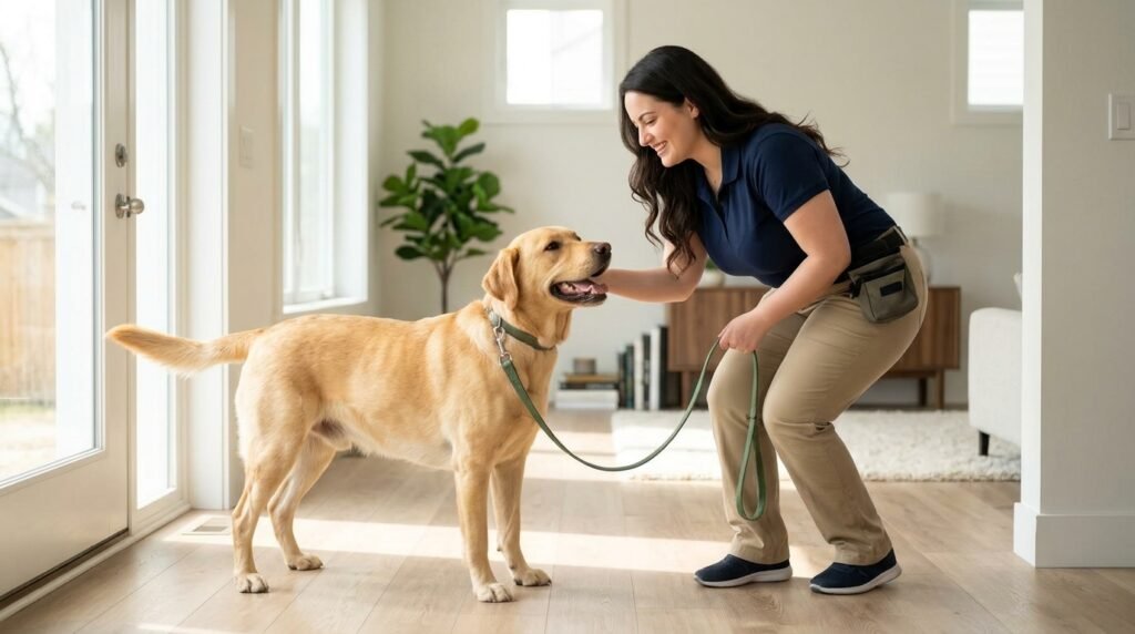 Adult dog home alone during the workday with a midday dog walker visit