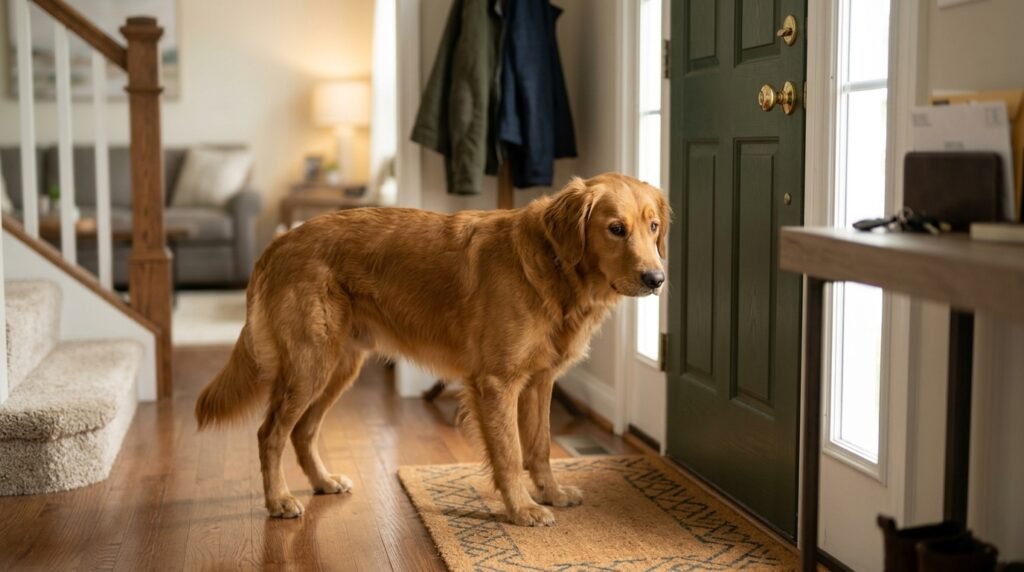 Dog showing possible signs of stress when left alone too long