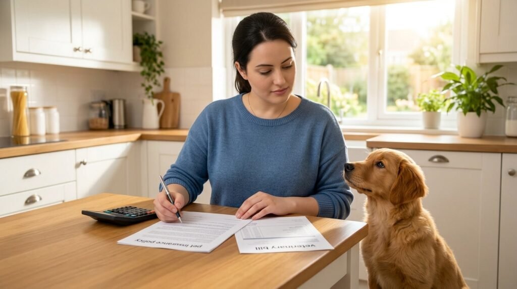 Dog owner comparing coverage, deductibles, and exclusions in insurance policies