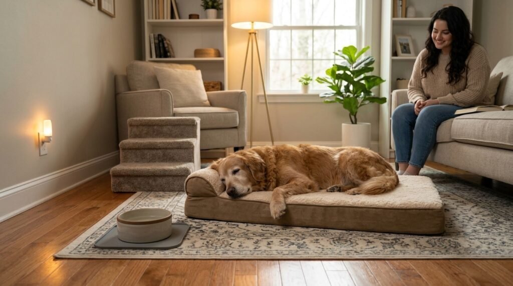 Safe and predictable home setup for a senior dog with cognitive decline