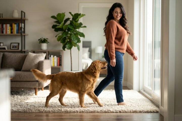Why does my dog follow me everywhere as a relaxed dog follows its owner through the house