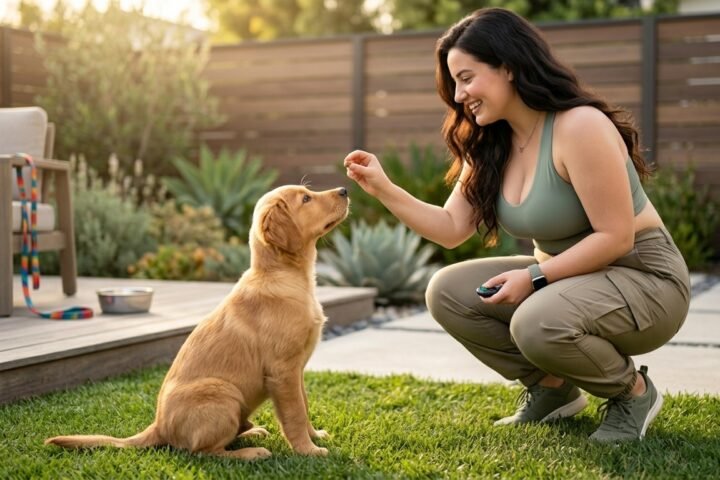 Dog training tips for beginners teaching a puppy with positive reinforcement