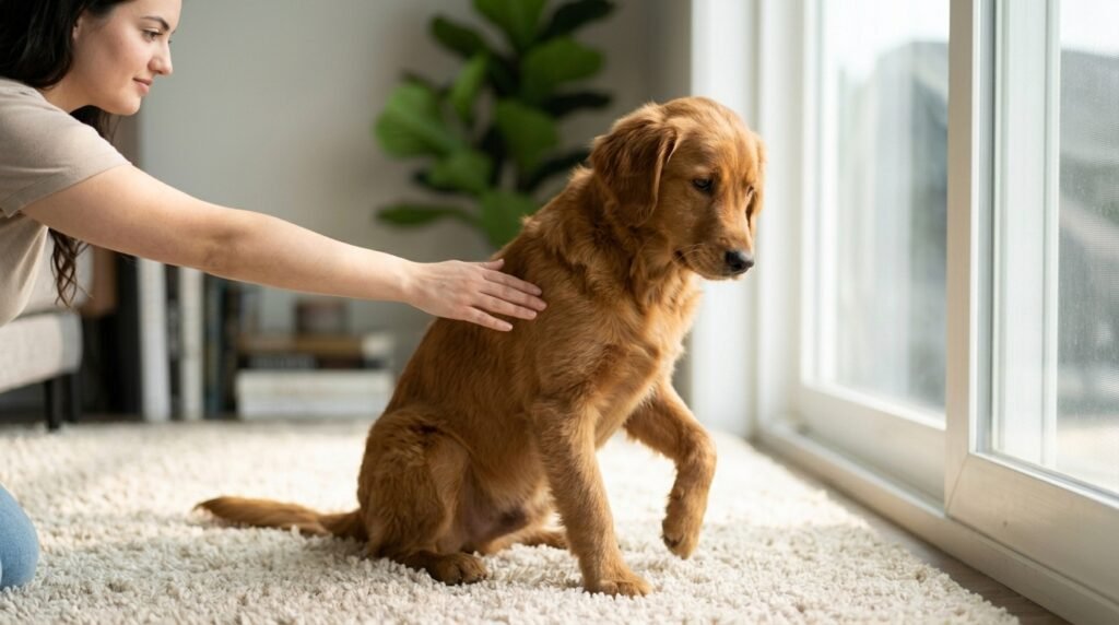 Dog showing signs of discomfort during physical affection