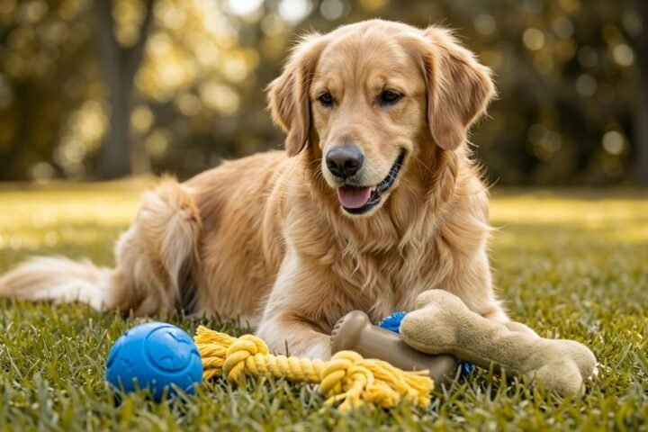 What colors can dogs see? A dog viewing blue and yellow toys