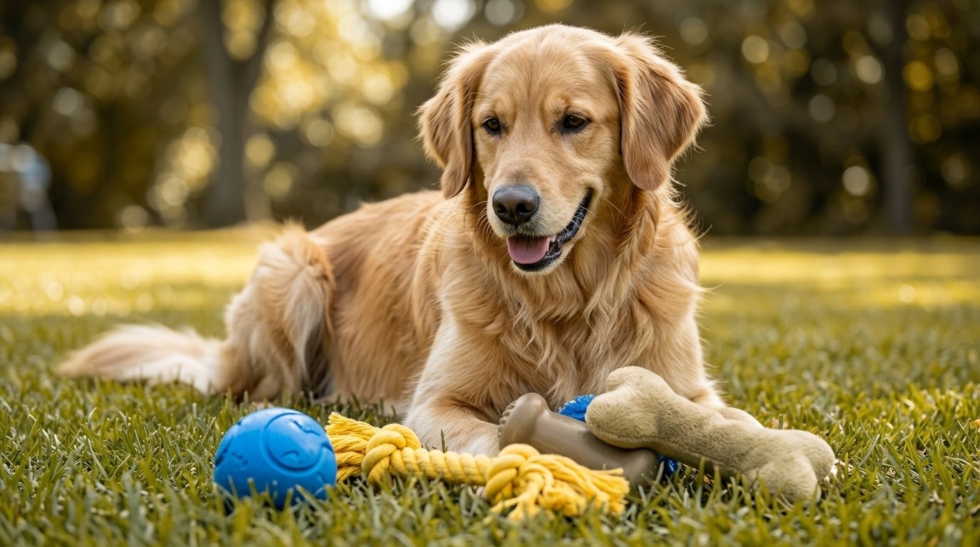 What colors can dogs see? A dog viewing blue and yellow toys