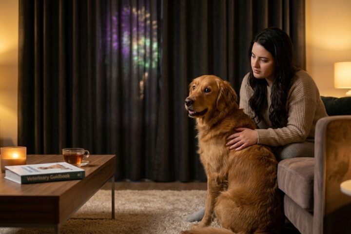 Fear of fireworks in dogs while safely indoors