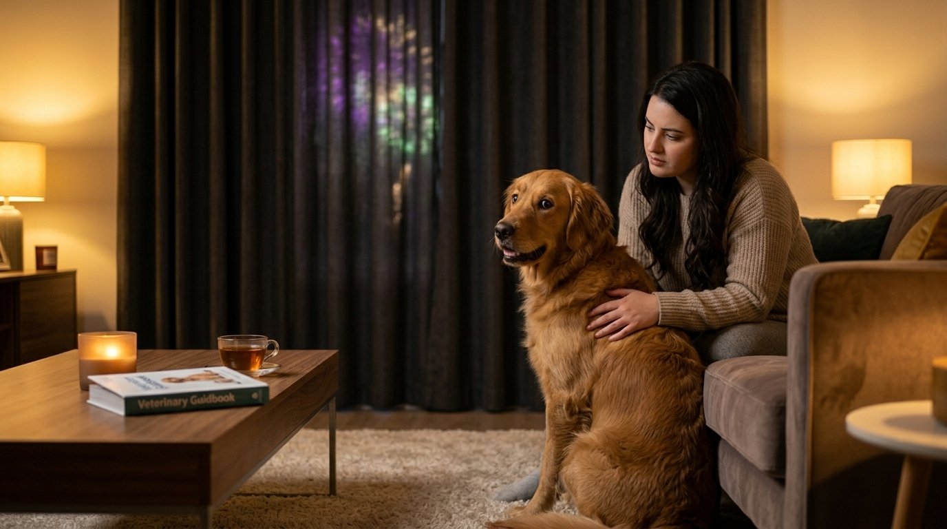 Fear of fireworks in dogs while safely indoors