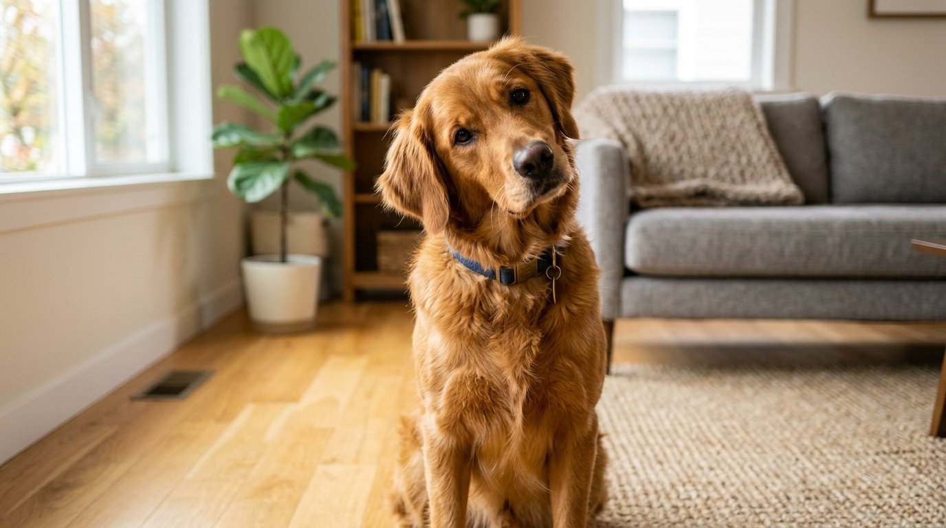 dog tilting its head while listening to its owner