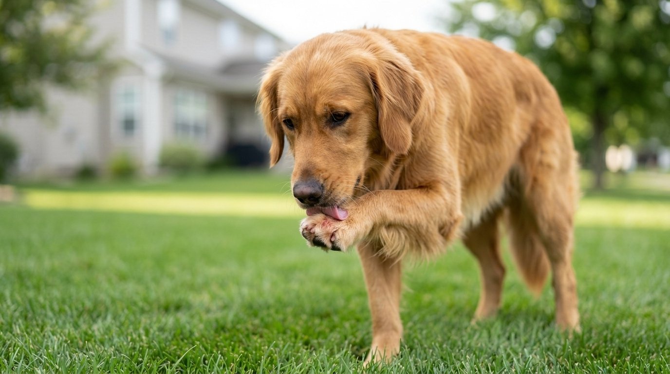 Grass allergies in dogs causing paw licking after outdoor exposure