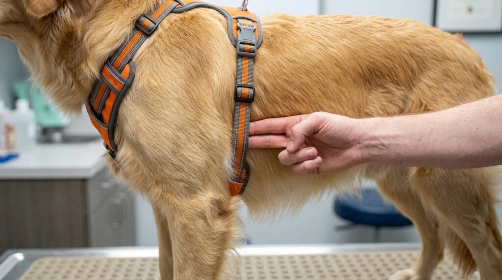 Owner checking a comfortable dog harness fit