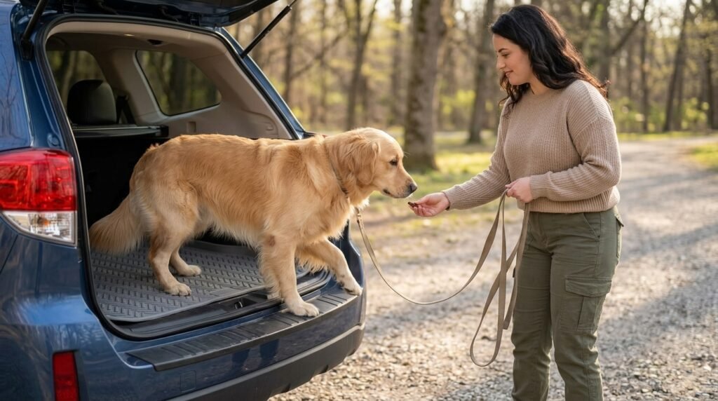 Safe parked-car setup for a nervous dog