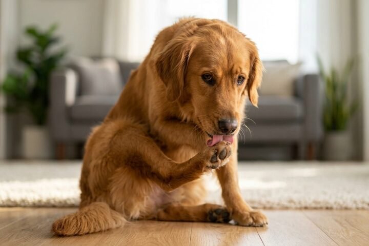 Why do dogs lick their paws while sitting at home