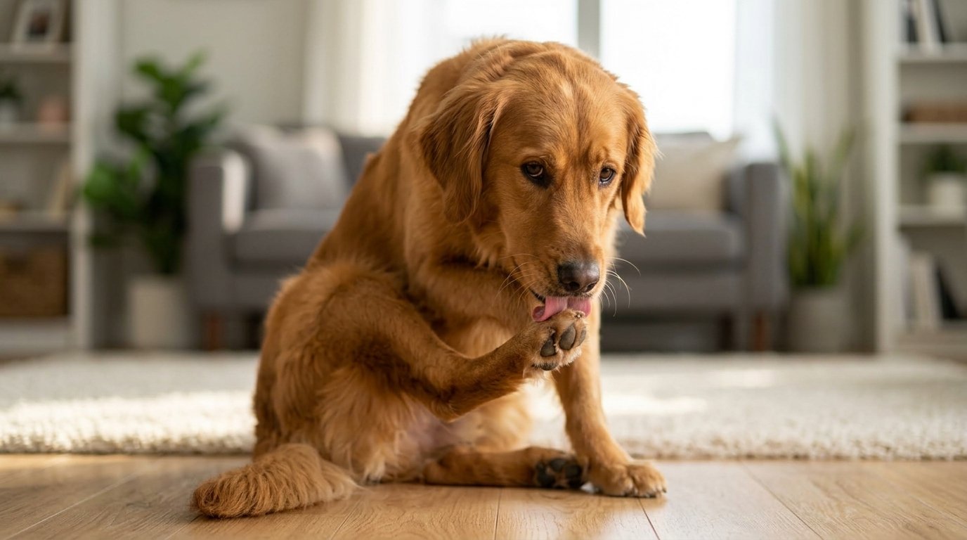 Why do dogs lick their paws while sitting at home