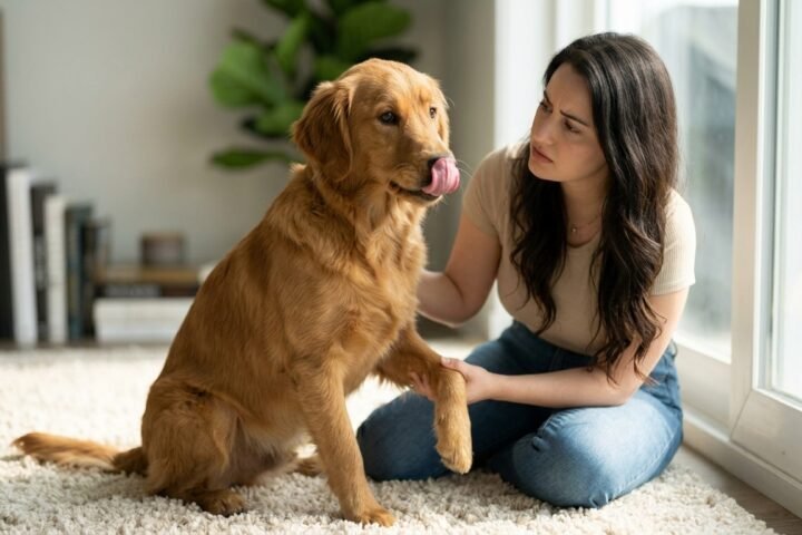 Dog licking excessively while owner watches for signs of a problem