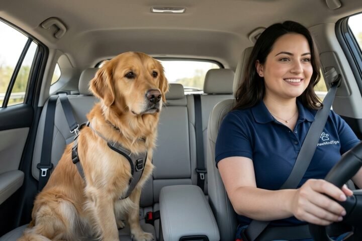 Dog whining in the car while safely secured during a car ride