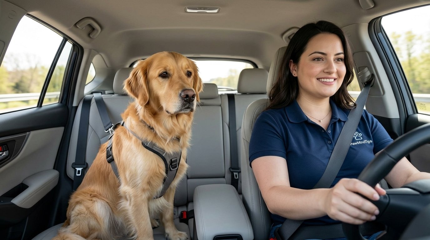 Dog whining in the car while safely secured during a car ride