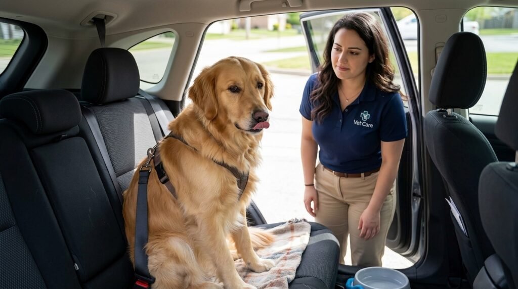 Dog showing signs of anxiety or motion sickness during car travel