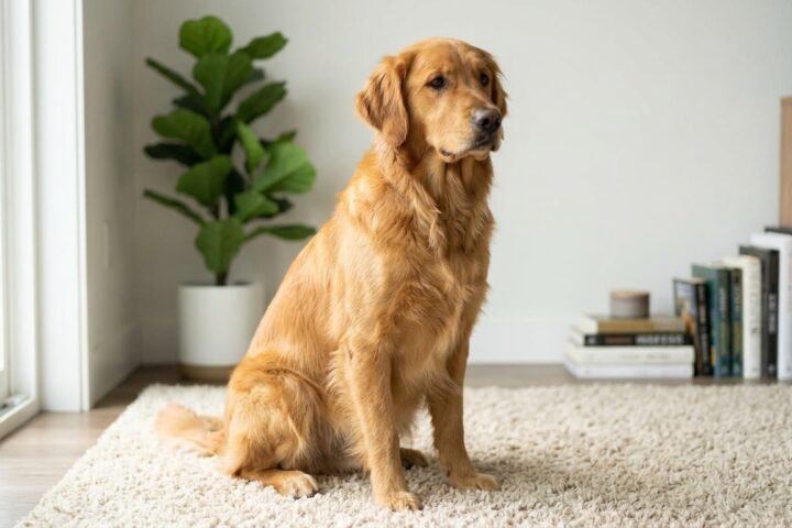 Dog staring into space while sitting quietly at home