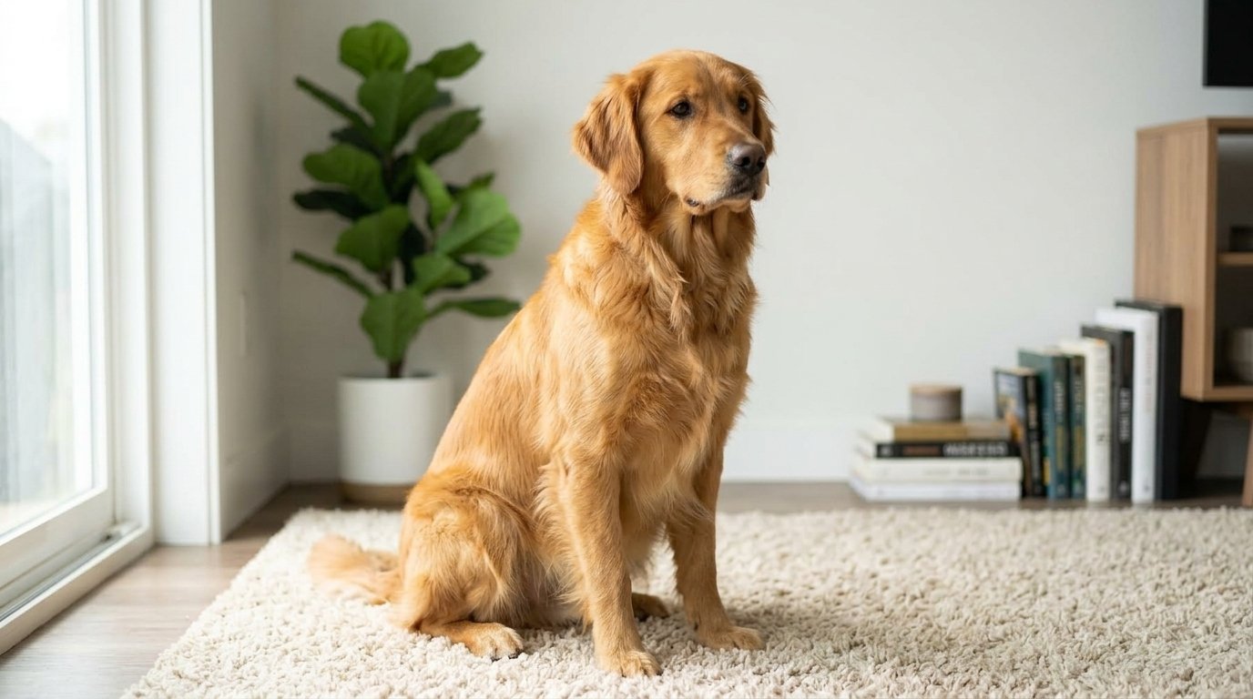 Dog staring into space while sitting quietly at home