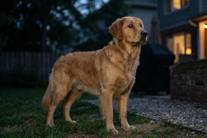 Dog standing outside at dusk showing how dogs see in low light