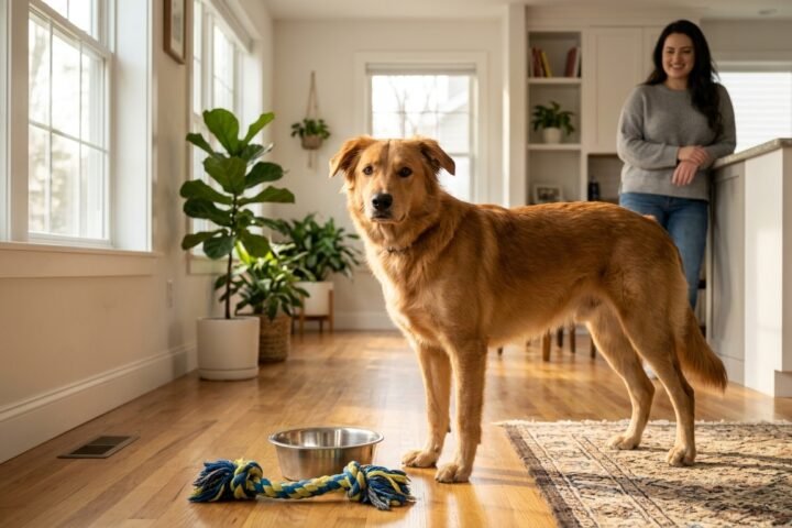 Dog resource guarding involving a food bowl and toy