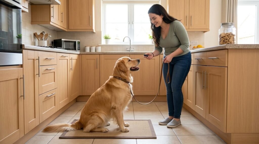 Controlled training practice to stop dog counter surfing around food