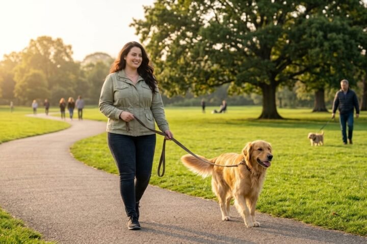 Socializing an adult dog gradually in a quiet public park
