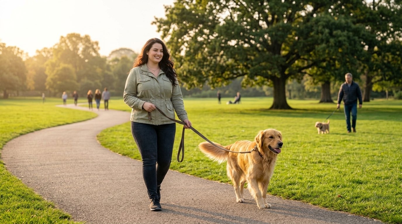 Socializing an adult dog gradually in a quiet public park