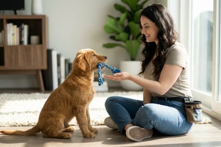 How to teach a dog to drop it using a calm reward-based toy exchange