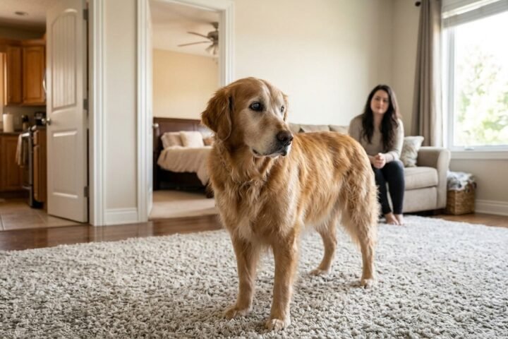 Canine cognitive dysfunction signs in a confused senior dog