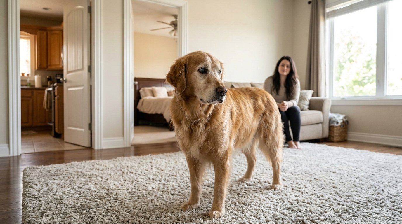 Canine cognitive dysfunction signs in a confused senior dog