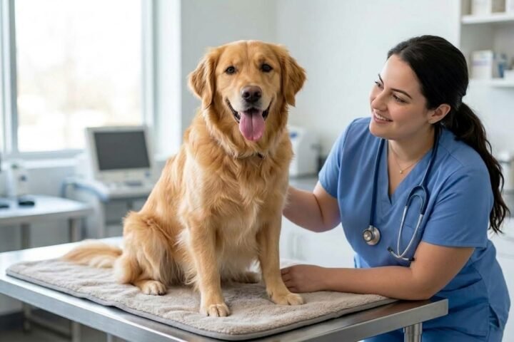 Dog tongue color check showing a normal healthy pink tongue